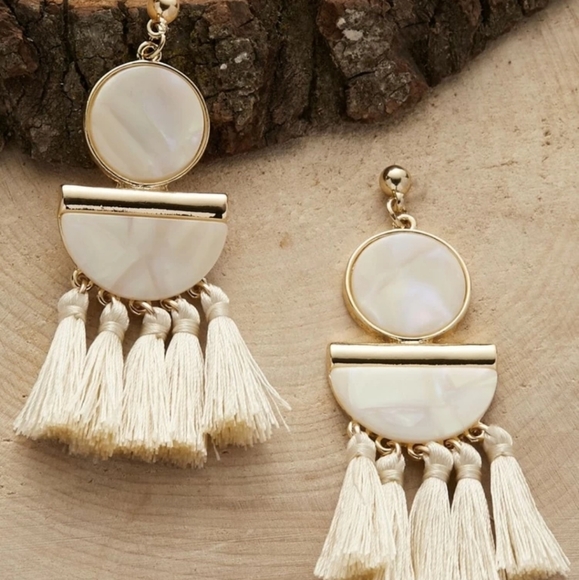 BOHO GEOMETRIC TASSEL DROP EARRINGS - Picture 1 of 2